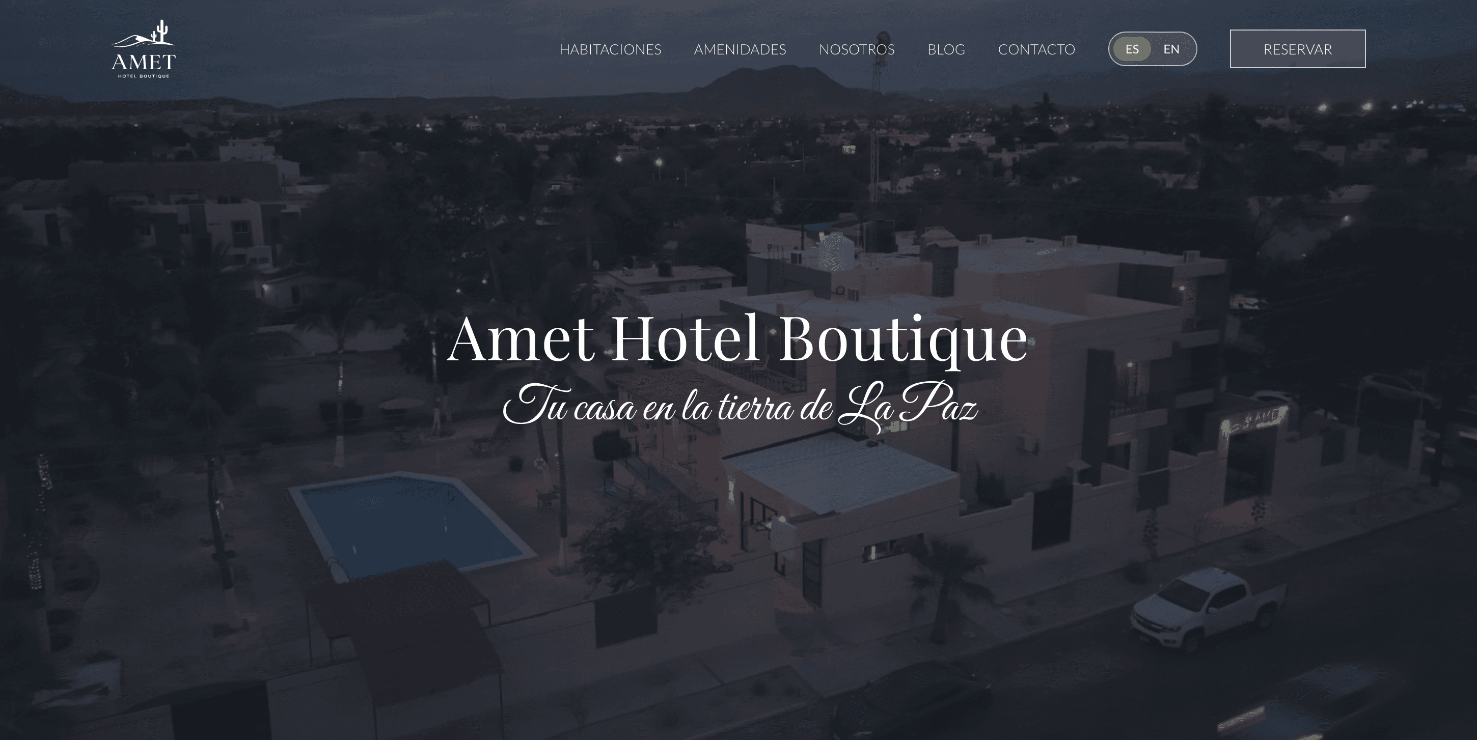 Amet Hotel Boutique homepage — desktop view