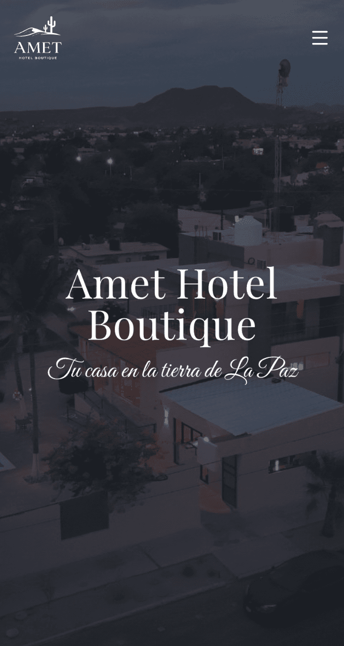Amet Hotel Boutique homepage — mobile view