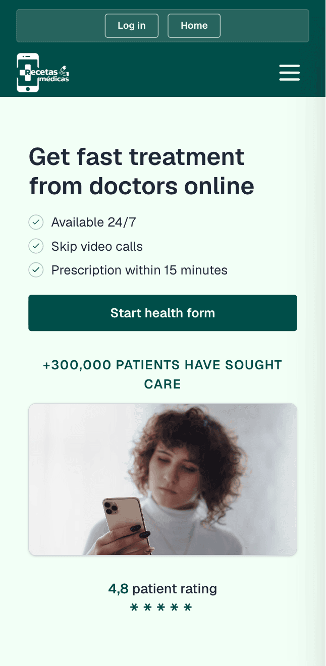 Recetas Médicas homepage — mobile view