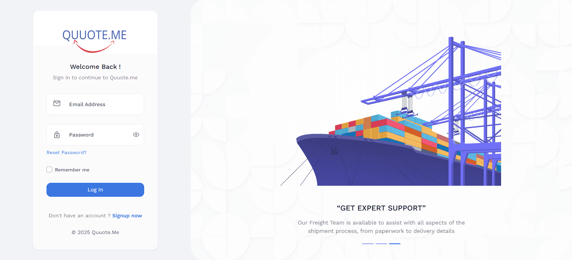 Forside for Quuoteme fraktplattform