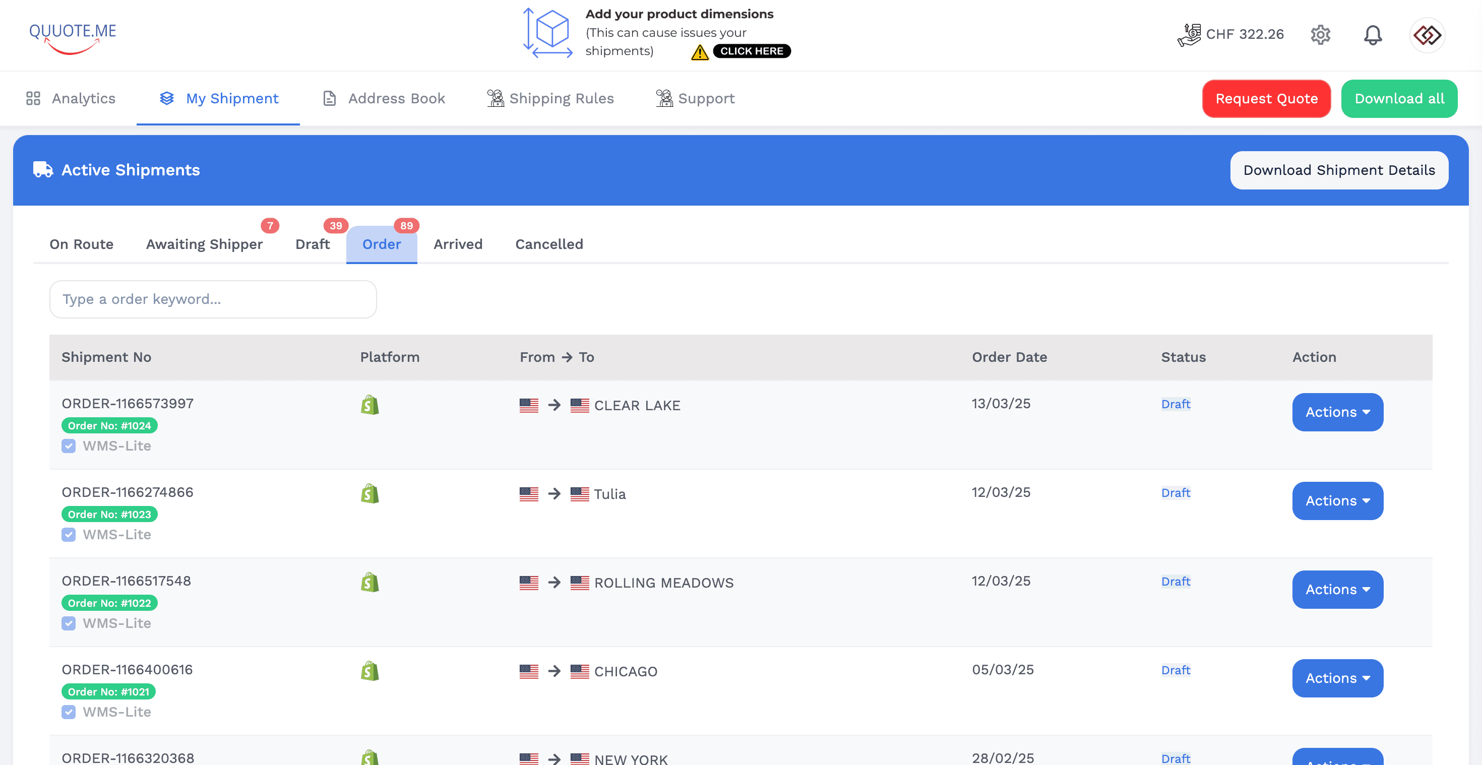 Importerte e-handelsordre