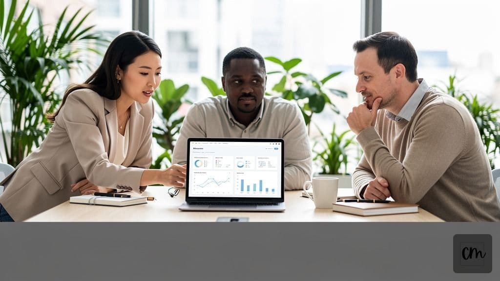 A team of software developers collaborating on an AI automation project in a bright, modern London office.